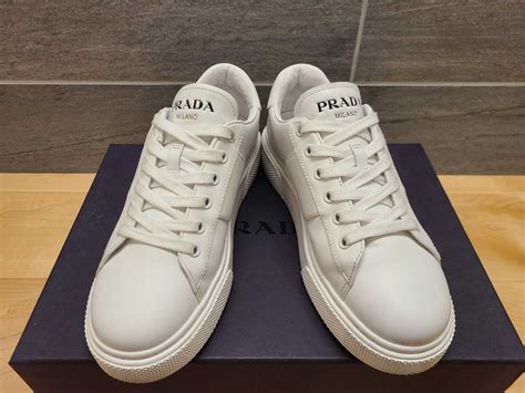 prada calzature donna vitello soft bianco|White Padded Nappa Leather Sneakers .